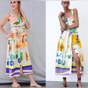 BANDIT AND THE BABE Women’s Colorful Dress Maxi‎ size Large w Belt Wearable Art